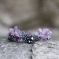 Handmade Gray Flower Hair Elastic fabric hair Tie Crystal Classic Floral Bracelet Ponytail holder