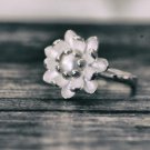 Natural Pearl Sterling Silver Lotus Flower Nature Ring Floral Botanical Ring for her