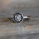 Antique Sterling Silver Lotus Flower Adjustable Yoga Nature Ring Botanical Zen Thin Ring