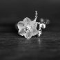 Dainty Plum blossom Flower Sterling Silver Natural White Crystal Adjustable Nature Botanical Ring