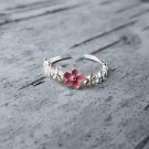 SOLD Dainty Pink blossom Flower Sterling Silver Ring Thin Adjustable Elegant Nature Botanical Ring