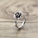 Vintage Rose FlowerSterling Silver Dainty Ring Antique Adjustable Elegant Nature Botanical Ring