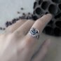 Vintage Rose FlowerSterling Silver Dainty Ring Antique Adjustable Elegant Nature Botanical Ring