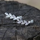 Crystal Flower Ear Jacket 925 Sterling Silver Leaf Ear Crawler Nature Floral Ear Climbers