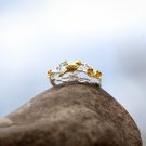 Sterling Silver Bird Ring Golden Flower and Animal Ring Floral Nature Minimal Ring