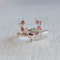 Pink Flower Deer Antler Floral Ring 925 Sterling Silver Animal Ring Adjustable Christmas Nautre Ring