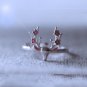 Pink Flower Deer Antler Floral Ring 925 Sterling Silver Animal Ring Adjustable Christmas Nautre Ring
