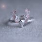 Pink Flower Deer Antler Floral Ring 925 Sterling Silver Animal Ring Adjustable Christmas Nautre Ring