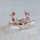 Pink Flower Deer Antler Floral Ring 925 Sterling Silver Animal Ring Adjustable Christmas Nautre Ring