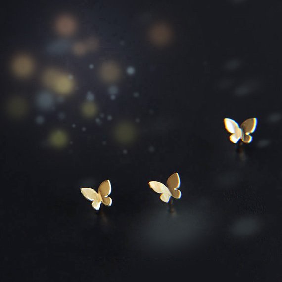 Tiny Gold Flying Butterfly Earrings Studs Sterling Silver Golden Animal Studs Minimalist Earrings