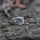 Sterling Silver Crescent Moon Ring Crystal Dainty Ring Adjustable Celestial Cute Ring