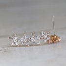 Gold flower Ear Jacket Crystal Floral Ear Crawlers Dainty Ear Climbers Sterling Silver Ear Crawlers