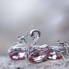 Swan Necklace Earrings Set Swarovski Pink Crystal Element Animal Sterling Silver Elegant Jewelry Set