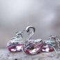 Swan Necklace Earrings Set Swarovski Pink Crystal Element Animal Sterling Silver Elegant Jewelry Set