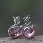Swan Necklace Earrings Set Swarovski Pink Crystal Element Animal Sterling Silver Elegant Jewelry Set