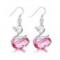 Light Pink Swan Dangle Earrings Swarovski Crystal Element Animal Sterling Silver Elegant Jewelry