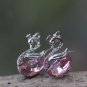 Light Pink Swan Dangle Earrings Swarovski Crystal Element Animal Sterling Silver Elegant Jewelry