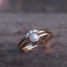 Gold Vermeil Double Layered Pearl Ring Crystal Adjustable Open Ring