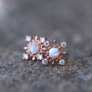 Fire Opal Snowflake Gemstone Rose 14 Gold Vermeil Earrings Studs Dainty Vintage Silver Earrings