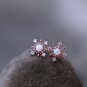 Fire Opal Snowflake Gemstone Rose 14 Gold Vermeil Earrings Studs Dainty Vintage Silver Earrings