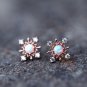 Fire Opal Snowflake Gemstone Rose 14 Gold Vermeil Earrings Studs Dainty Vintage Silver Earrings