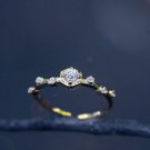 Cubic Zirconia Gold Vermeil Ring Sterling Silver Adjustable Open Ring Simple Crystal Ring