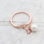 Rose gold Dangle Pearl Ring Gold Vermeil Dainty Thin Ring Simple Delicate Sterling Silver Ring