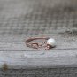 Rose gold Dangle Pearl Ring Gold Vermeil Dainty Thin Ring Simple Delicate Sterling Silver Ring