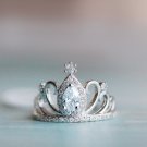 Princess Cut Crown Ring Clear Crystal Tiara Sterling Silver Dainty Ring