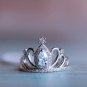 Princess Cut Crown Ring Clear Crystal Tiara Sterling Silver Dainty Ring