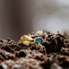 Dainty Cubic Zirconia Gold Vermeil Adjustable Ring Yellow and Emerald Green Birthstone Ring