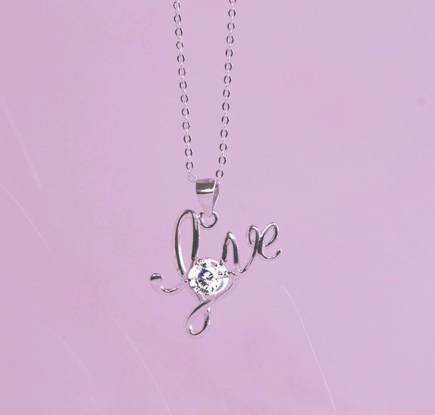 SOLD Love Letter Necklace 925 Sterling Silver Necklace Crystal Pendant