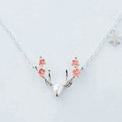 Christmas Deer Necklace Sterling Silver Antler Pendant Cute Red Flower Animal Necklace Charm Jewelry
