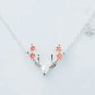 Christmas Deer Necklace Sterling Silver Antler Pendant Cute Red Flower Animal Necklace Charm Jewelry