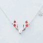 Christmas Deer Necklace Sterling Silver Antler Pendant Cute Red Flower Animal Necklace Charm Jewelry