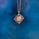 Fire Opal Fire Gemstone Rose 14K Rose Gold Vermeil Necklace Dainty Vintage Sterling Silver Necklace