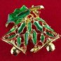 Holly and Bells Filigree Christmas Pin