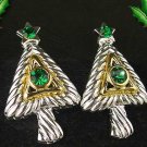 Silver & Gold ep Emerald Christmas Tree Earrings