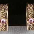 Ornate Gold and Amethyst cz Hoop Earrings