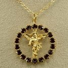 Ruby Crystal Gold Cupid Pendant and Chain