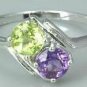 Genuine Peridot Amethyst 925 Silver Ring size 7