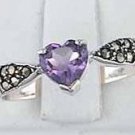 Genuine Amethyst Marcasite 925 Silver Ring size 7