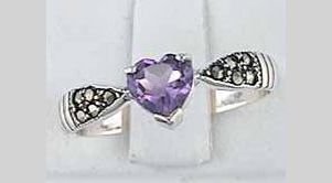 Genuine Amethyst Marcasite 925 Silver Ring size 7