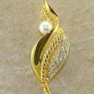 Diamond Cubic Zirconia and Pearl Leaf Pin
