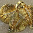 Antiqued Gold Leaf Pin with Diamond CZ's