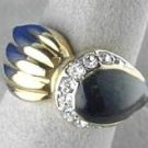Black Onyx Enamel Diamond cz Gold ep Ring size 8