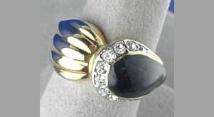Black Onyx Enamel Diamond cz Gold ep Ring size 6