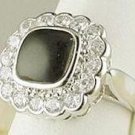 Faux Onyx Diamond CZ 14K White Gold Ring size 6.5
