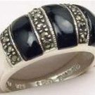 Genuine Onyx Marcasite 925 Sterling Silver Ring size 11