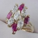 Ruby Spinel and Diamond cz Cluster Ring size 5